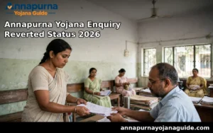 annapurna-yojana-enquiry-reverted-status-2026 - woman submitting documents at BDO office for enquiry reverted correction